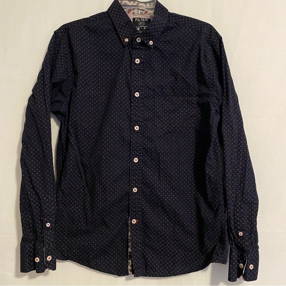 FILTER Navy Red Paisley Button Down Long Sleeve Dress Shirt Size Large - Picture 1 of 8
